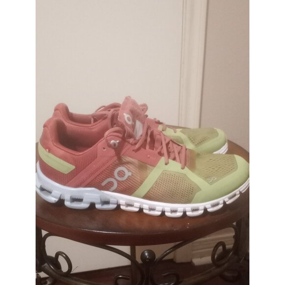 ON CLOUD Cloudflow Shoes Womens 8 Salmon Pink/Lime Green Sneakers Gym Running - Picture 1 of 16